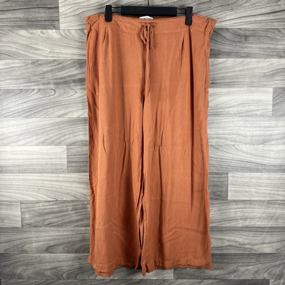 DownEast Wide-Leg Drawstring Pants in Rust Orange